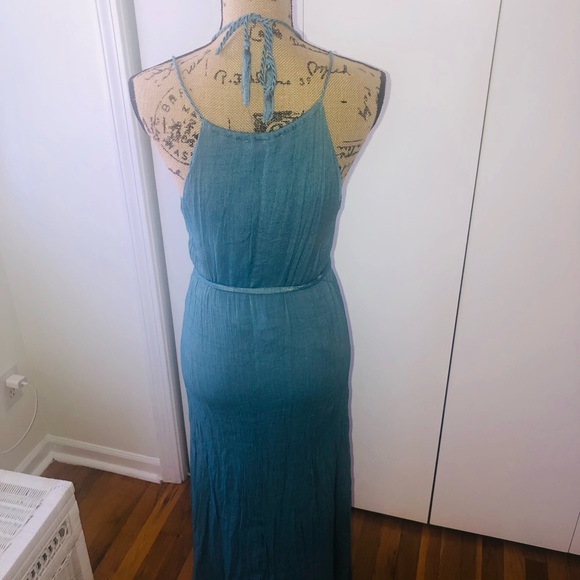 FOREVER 21 DUSTY BLUE HALTER TIE WAIST MIDI: PRINCESSCORE COTTAGECORE ROYALCORE - Picture 3 of 6